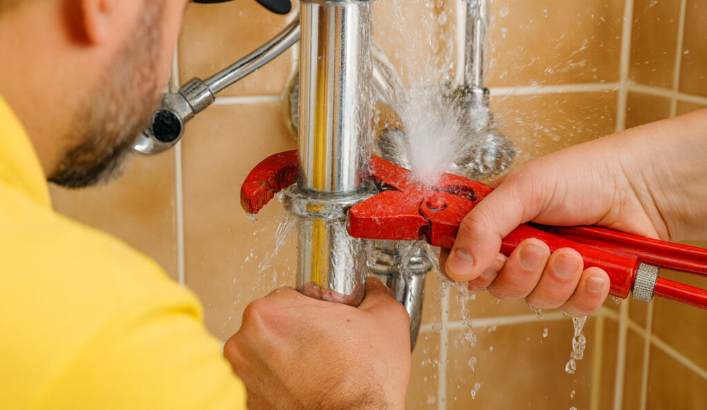 Burst pipe due to water pressure issues.